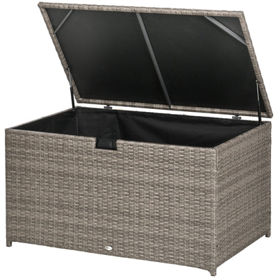 Outsunny 113 Gallon Outdoor Storage Box, Rattan Deck Box for Indoor, Patio Furniture Cushions, Mixed Grey 