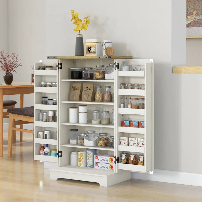 Farmhouse Kitchen Pantry Storage Cabinet, Kitchen Pantry Cabinet with Doors and Adjustable Shelves, Cream White