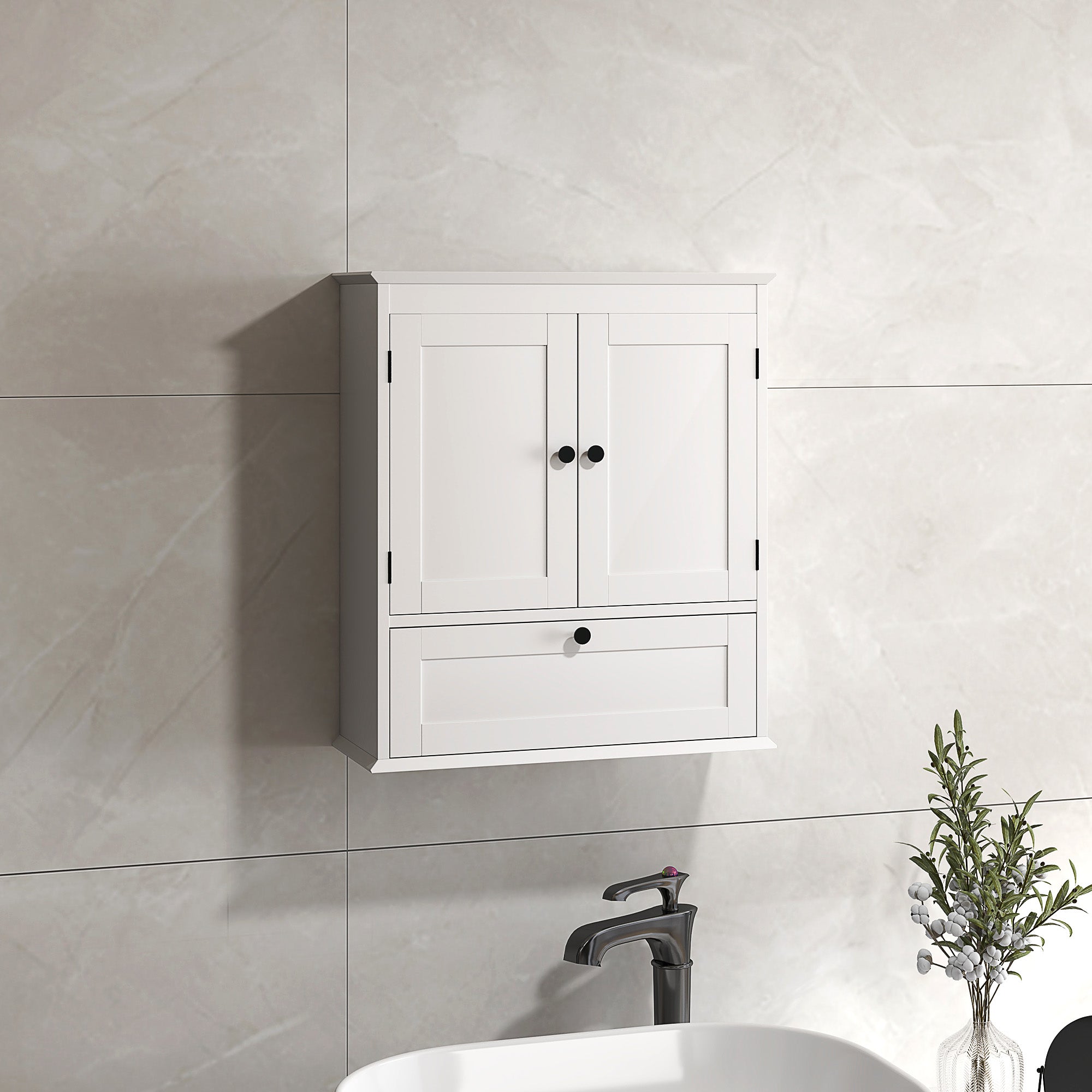 HOMCOM Medicine Cabinet with Adjustable Shelf, Bathroom Wall Cabinet Bathroom Cabinet with Recessed Panels, White 