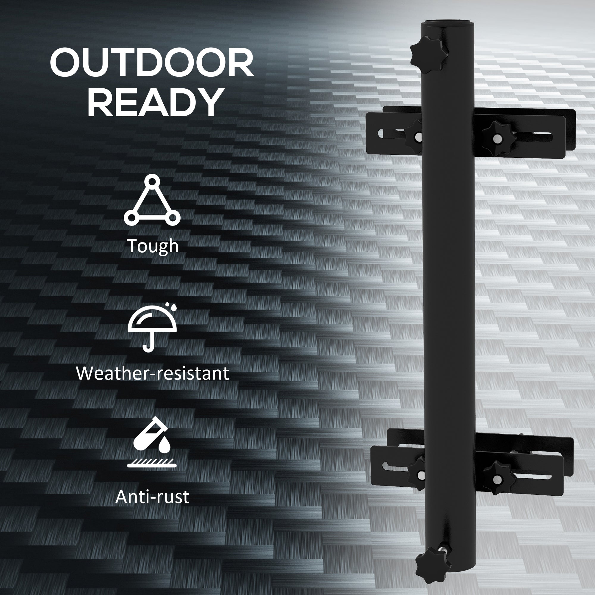 Outsunny Patio Umbrella Holder Stand for Deck Railing, Umbrella Deck Mount Bracket with Adjustable Clamps, Black 