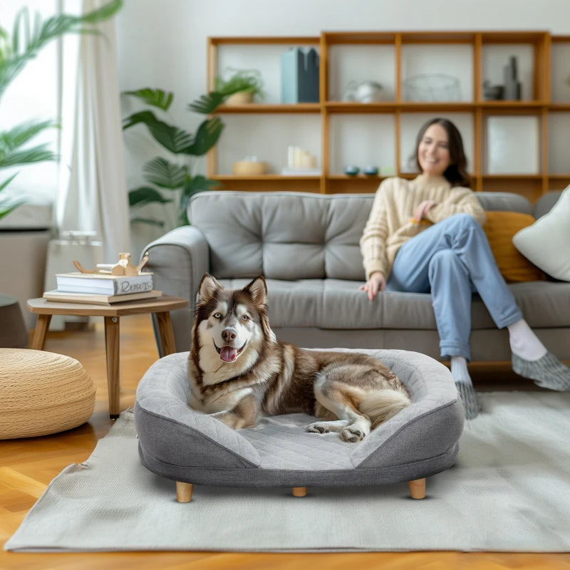 Pet Sofa Bed for Large Dogs with Removable Cushion, Washable Cover, Anti-slip Foot Pads, Grey