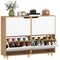 Narrow Shoe Cabinet, Shoe Storage Cabinet with 4 Flip Drawers and Adjustable Shelves for 16 Pairs of Shoes, Natural