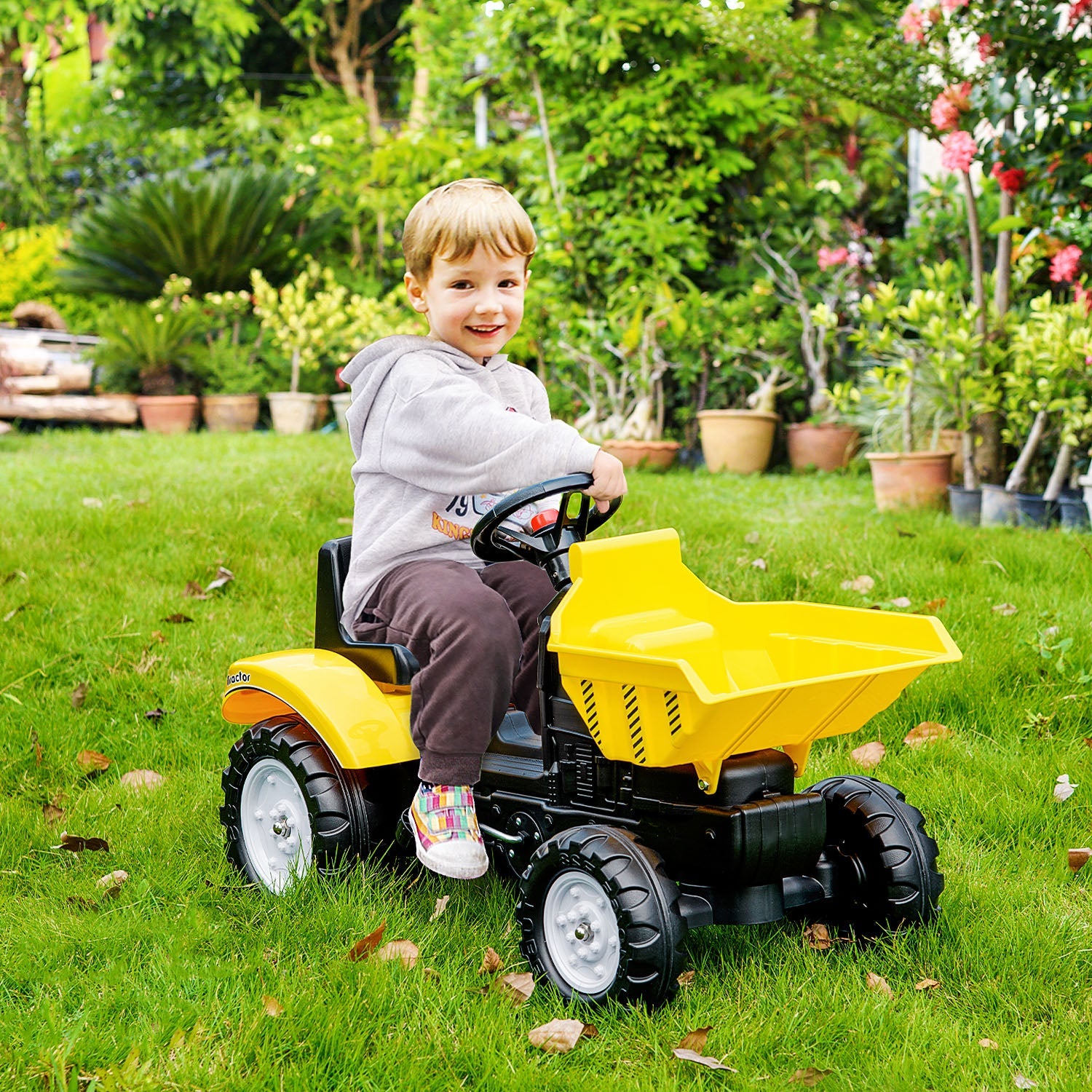 Aosom Kids Ride-On Excavator Manual Control Bucket Pretend Play Tractor Forward Backward Function 