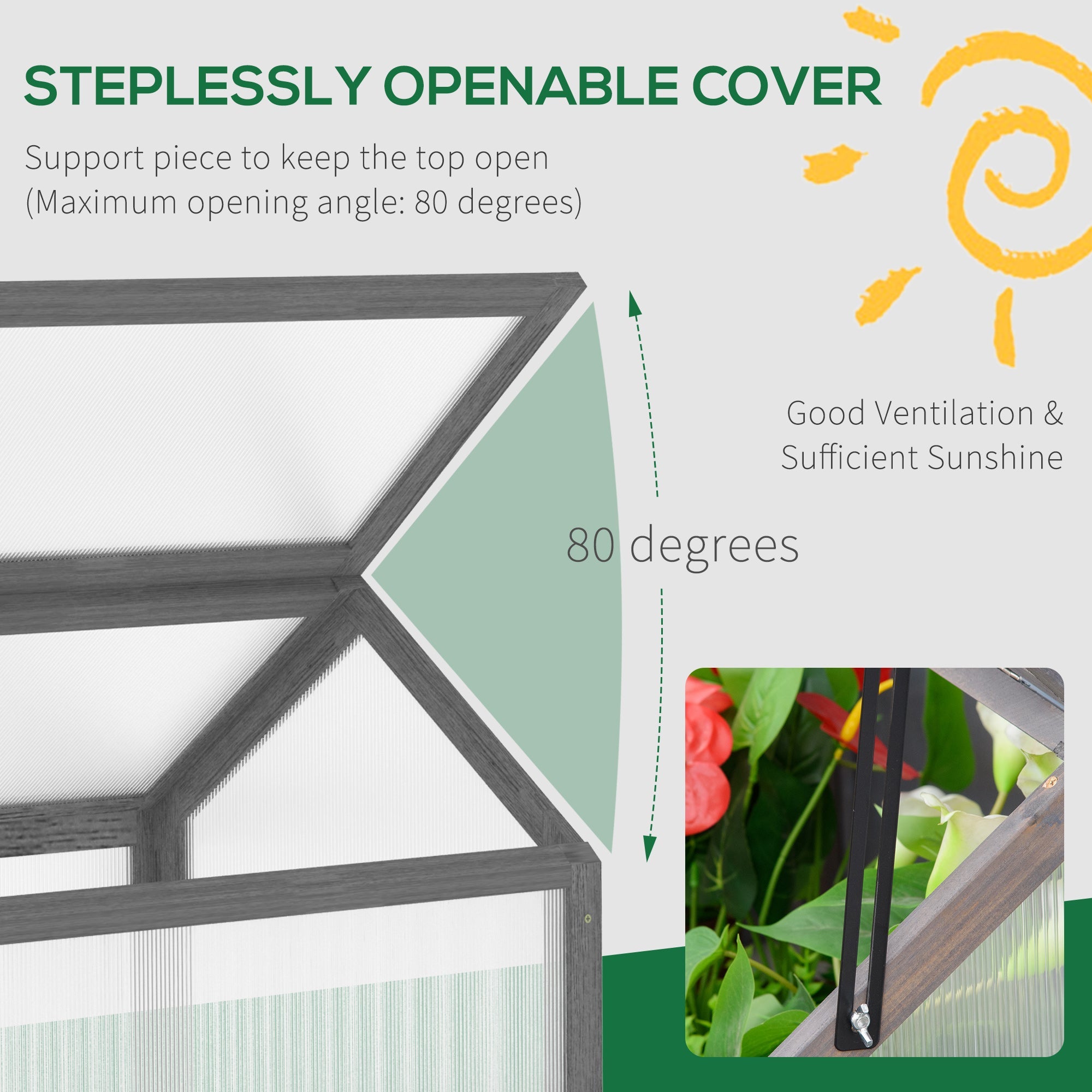 Outsunny Wooden Cold Frame Greenhouse Garden Portable Raised Planter with Openable Top for Indoor, Outdoor, Flowers, Vegetables, Plants, 35.5" x 20.5" x 19.5", Grey 