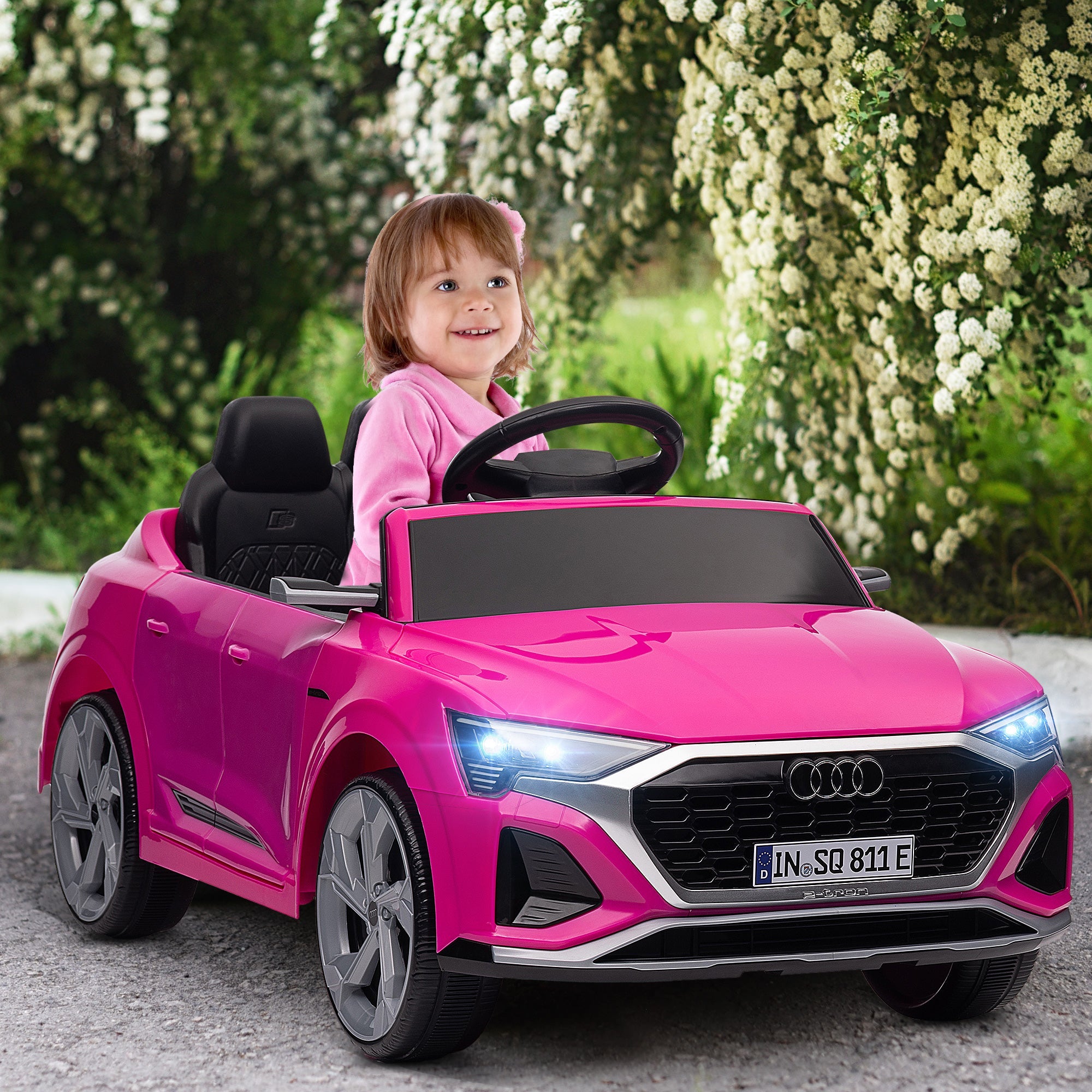 Qaba 12V Battery Powered Kids Electric Car, Audi Q8 etron Sportback Licensed Ride on Car w/ Remote Control, Pink 