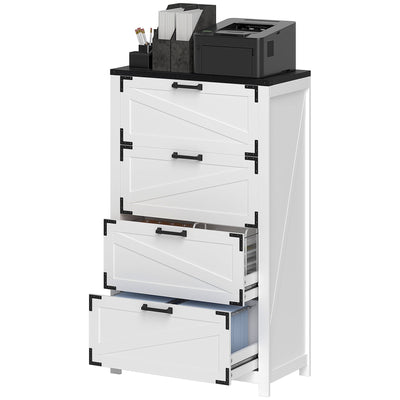 HOMCOM 4 Drawer Filing Cabinet, Farmhouse Office Storage Cabinet with Adjustable Hanging Bars for Letter, A4, Legal Size, White 