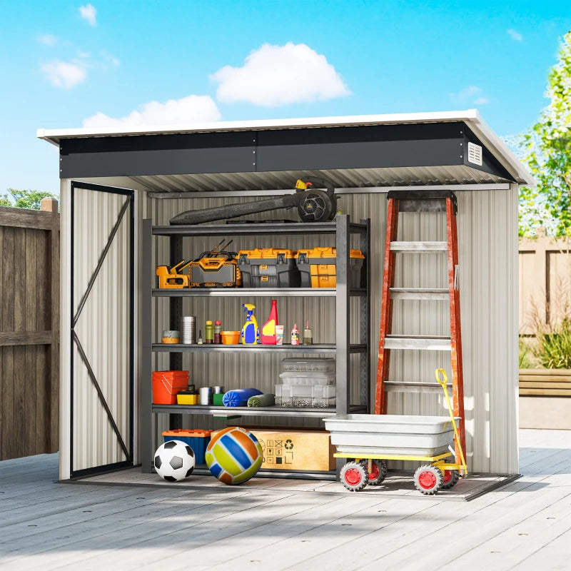 7.5' x 4.3' Outdoor Storage Shed, Waterproof Metal Garden Shed with Lockable Doors, for Backyard, Lawn, Patio, Dark Grey