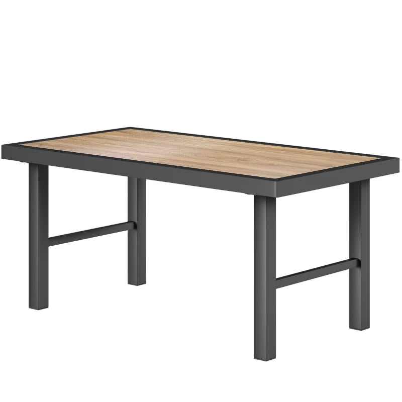 Outdoor Side Table with SPC Woodgrain Tabletop, Metal Patio Coffee Table for Outside Garden, Brown