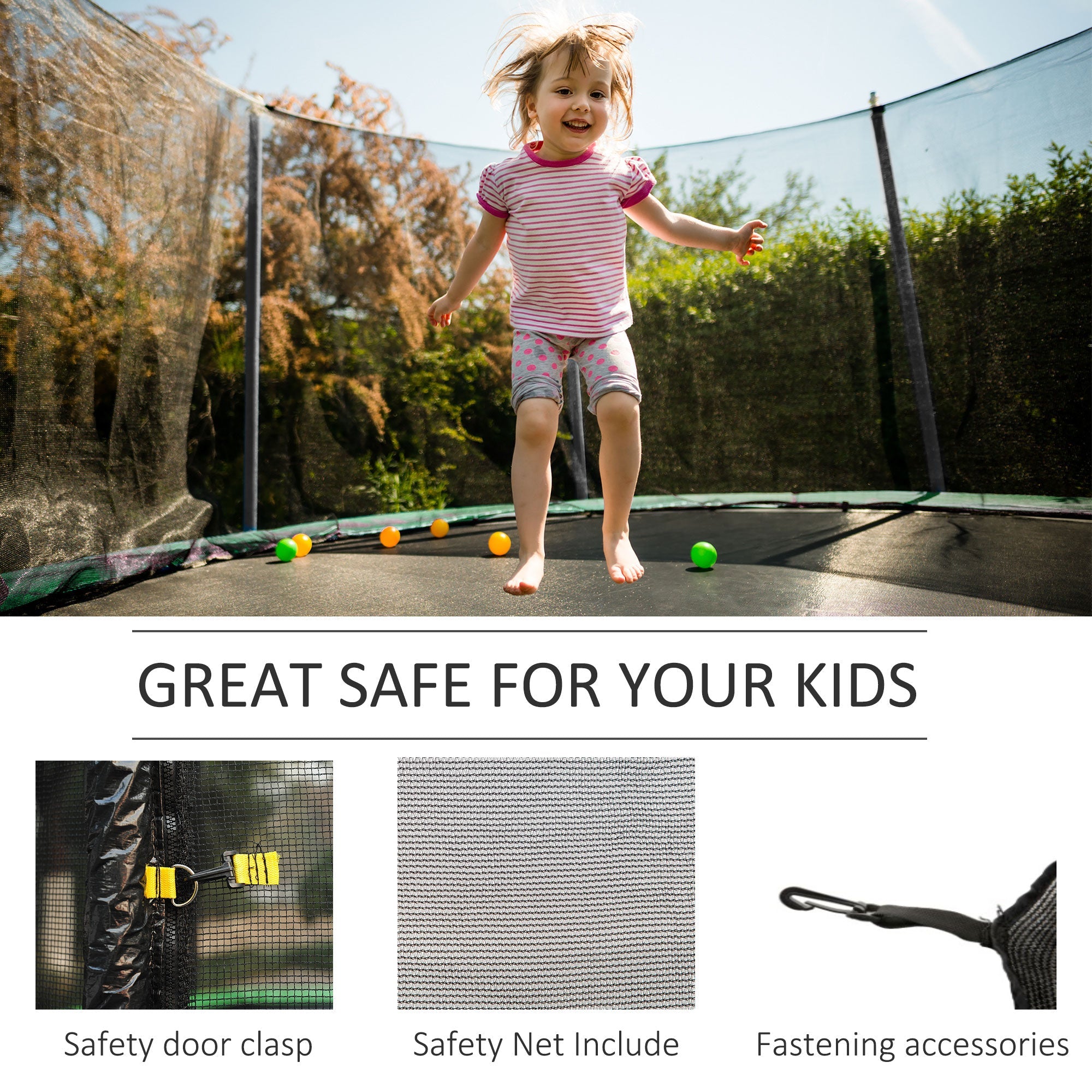 HOMCOM 12' Round Trampoline Replacement Net Enclosure Safety Net Fence with 4 Arch 8 Poles Black 