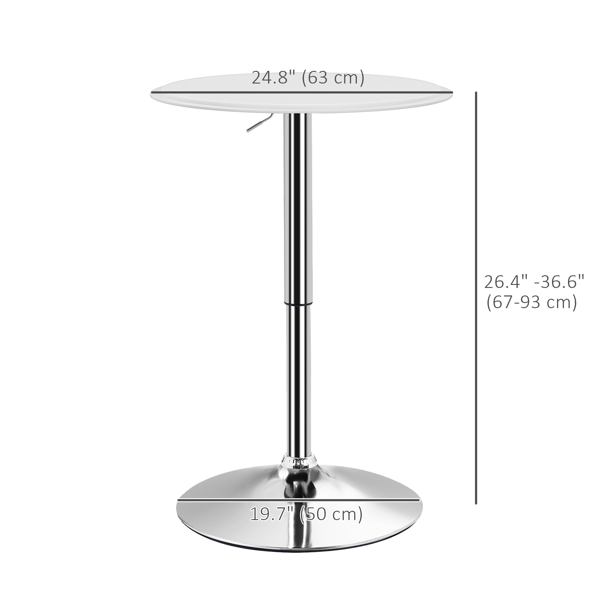 HOMCOM Adjustable Modern Round Bar Table White Faux Leather Wooden Top Chrome Base Home Pub Bistro Desk 