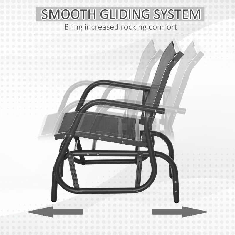 Patio Glider Set of 2 Outdoor Glider Chair with Breathable Mesh Seat & Backrest, Armrests and Metal Frame, Black
