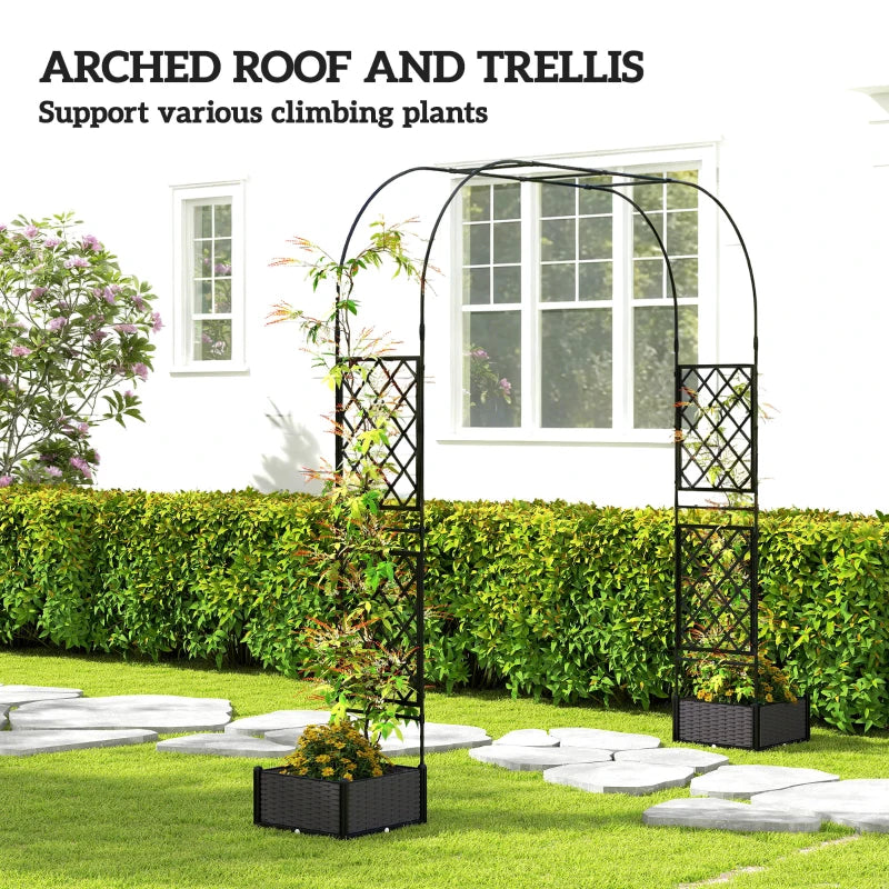 Garden Arch Outdoor Trellis Arbor with 2 Planter Boxes, 109.4" x 15.7" x 86.6", Black