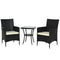 Outsunny 3PC Patio Bistro Set Outdoor Rattan Furniture Two Armchairs Glass Top Coffee Table Porch Black