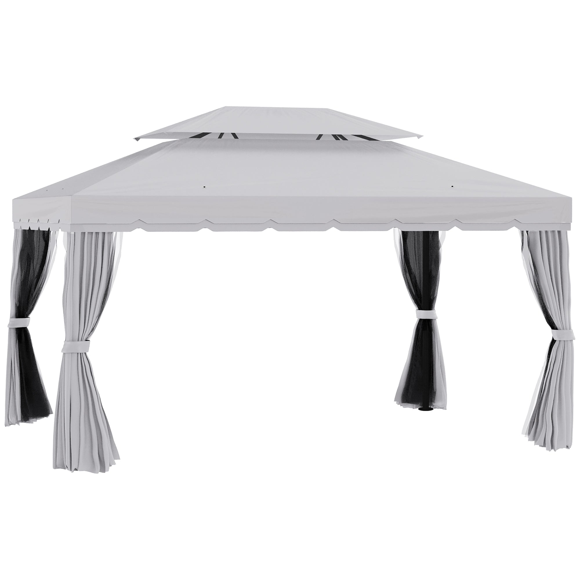 Outsunny 13'x10' Outdoor Patio Gazebo Canopy with 2-Tier Polyester Roof Vented Mesh Sidewall Light Grey 