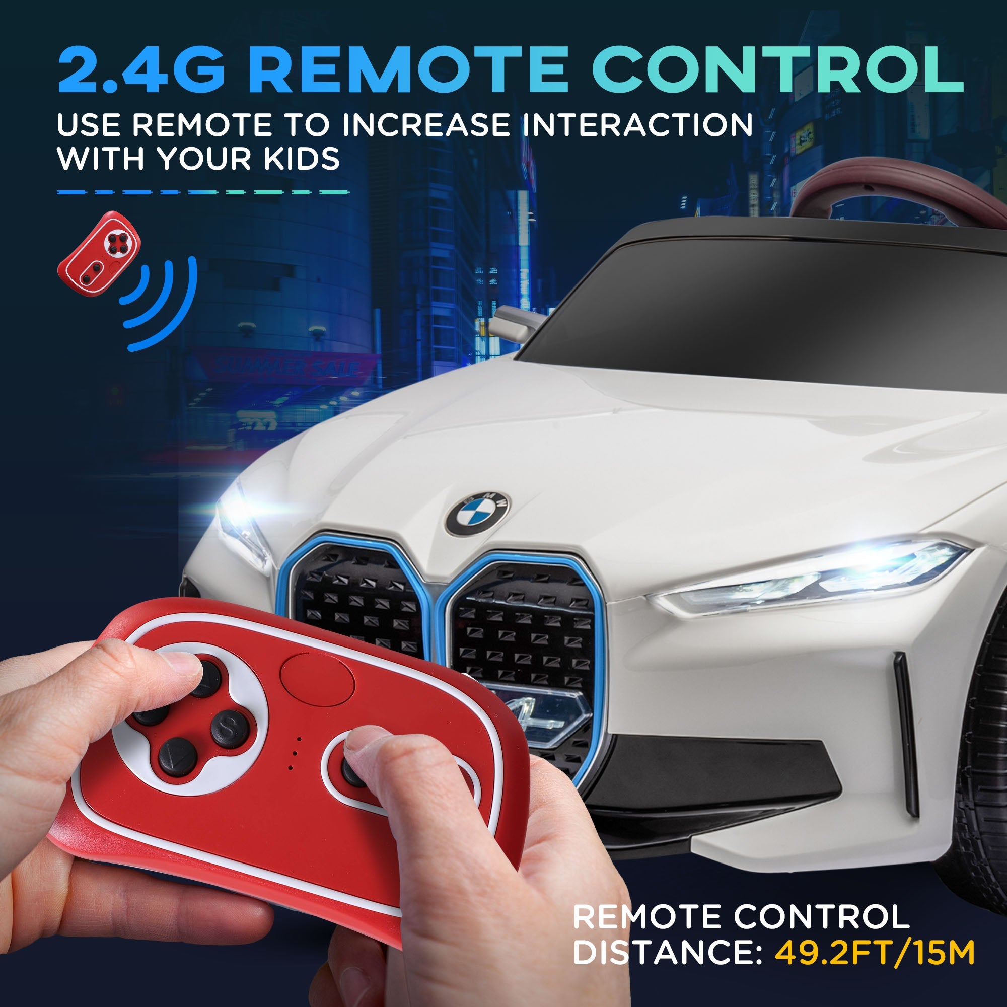 Aosom 12V Electric Ride on Car with Remote Control, 3.1 MPH Kids Ride-on Toy for Boys and Girls with Portable Battery, White 