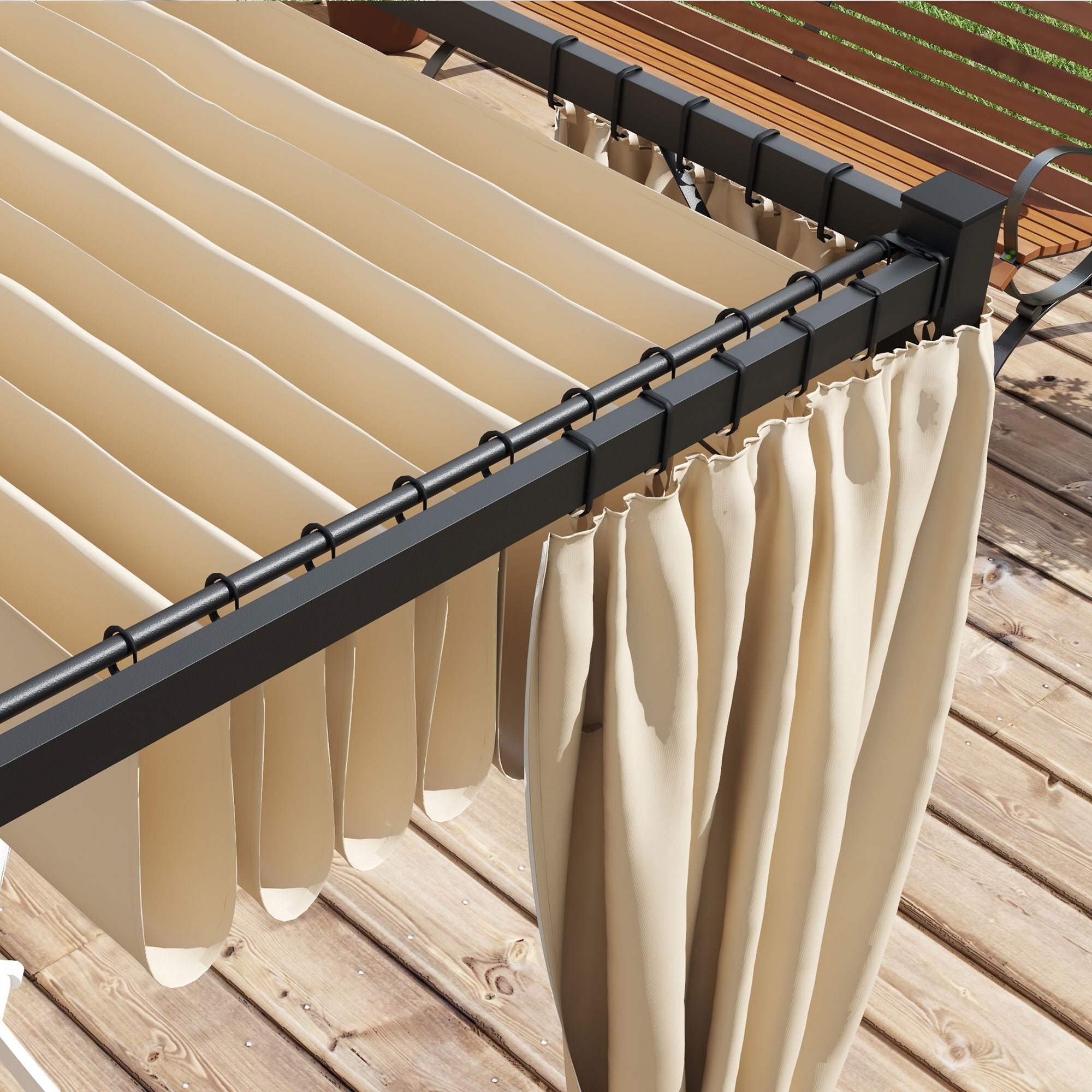Outsunny 10' x 10' Retractable Pergola, Garden Gazebo Shelter with Curtains, for Grill, Patio, Deck, Beige 