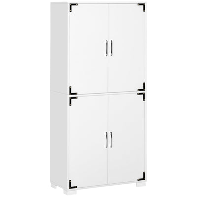 HOMCOM Industrial Pantry Storage Cabinet Kitchen 4 Doors Cupboard Shelves Bedroom Living Room White 