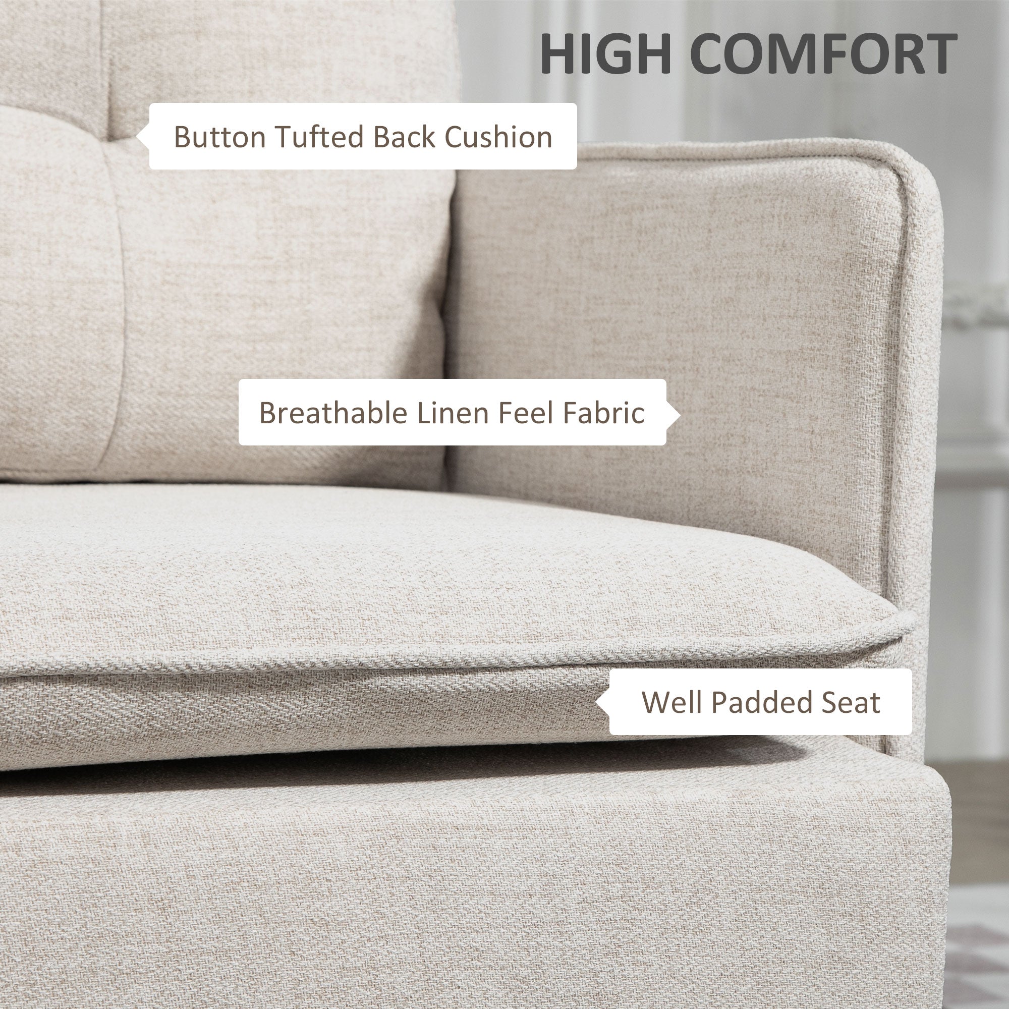HOMCOM Loveseat Sofa 55" Cream White Button Tufted Fabric Steel Legs Bedroom Living Room 