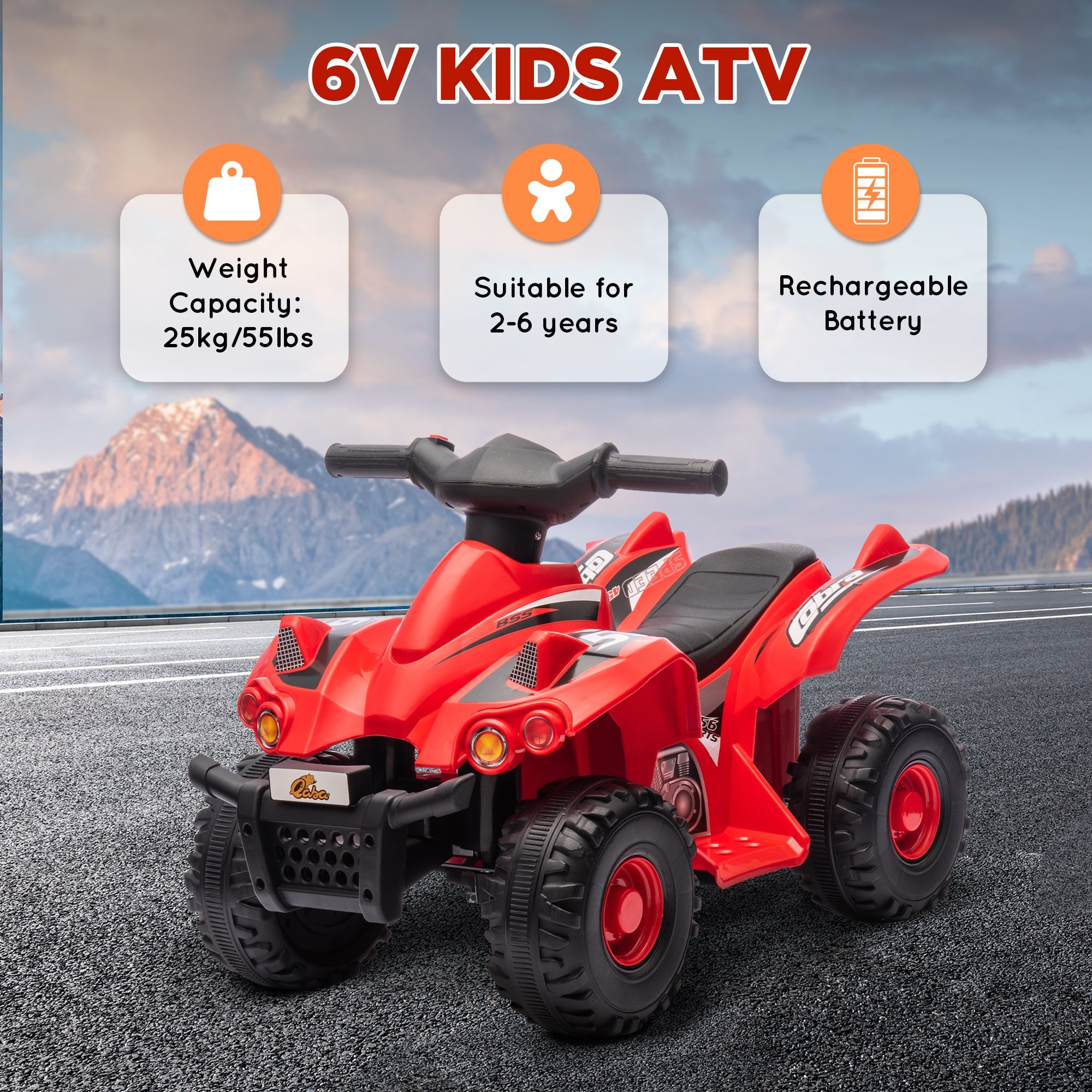 Qaba 6V Kids ATV Quad w/ Music, Forward, for 2-6 Years, Red 