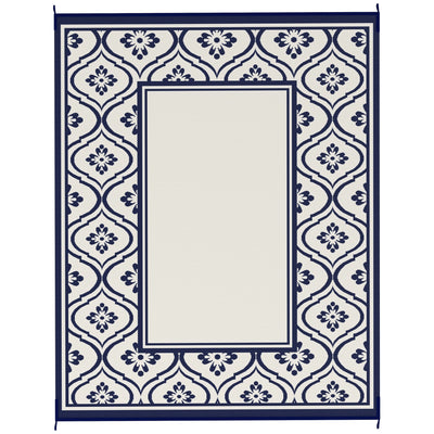 Outsunny 8' x 10' Outdoor RV Rug, Reversible Patio Floor Mat with Carry Bag, Gourd Border, Blue and White 