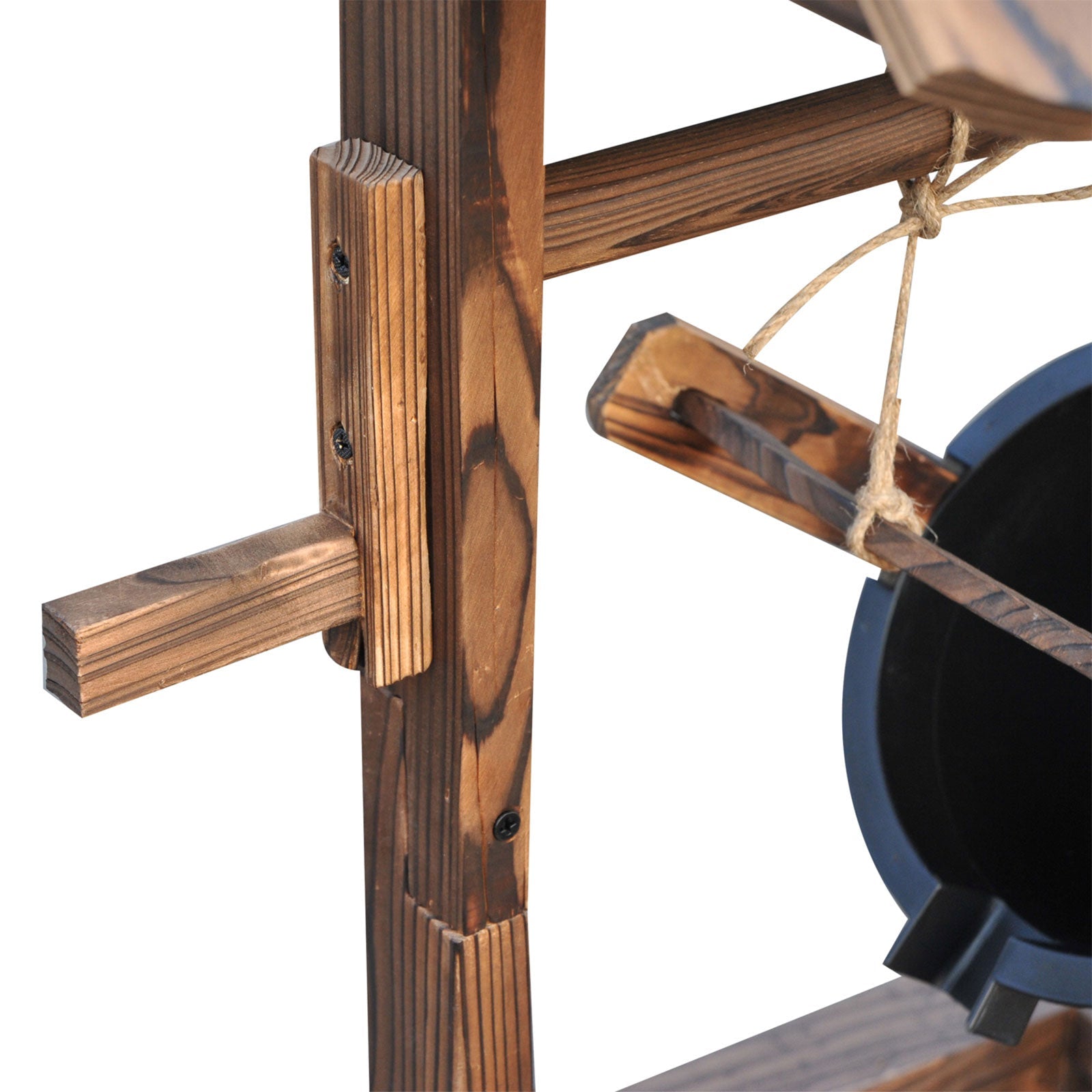 Outsunny Outdoor Wooden Waterfall Wishing Well Fountain with Electric Pump, Water Bucket, for Patio, Garden, Carbonized 