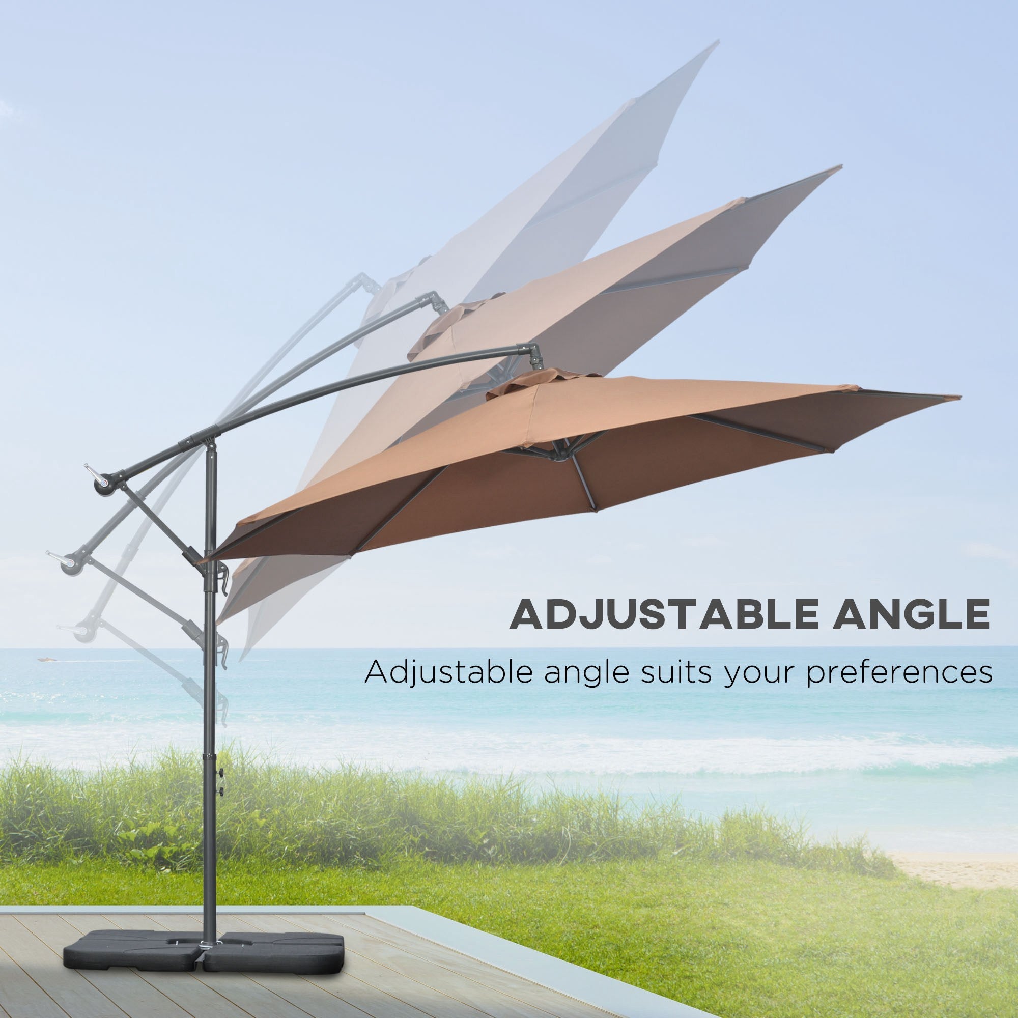 Outsunny 9.6ft Cantilever Patio Umbrella: Outdoor Hanging Parasol with UV Resistant Canopy, Crank & Base, Coffee 