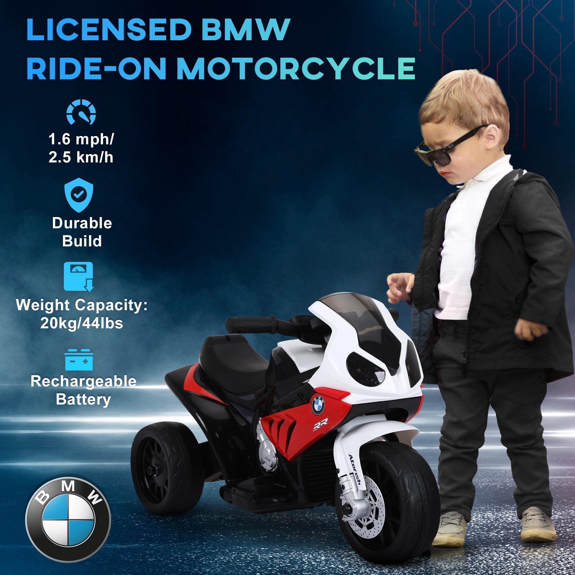 Aosom 6V Kids Motorcycle Battery Powered Toddler Ride On with Headlight Music 3 Wheels Red 