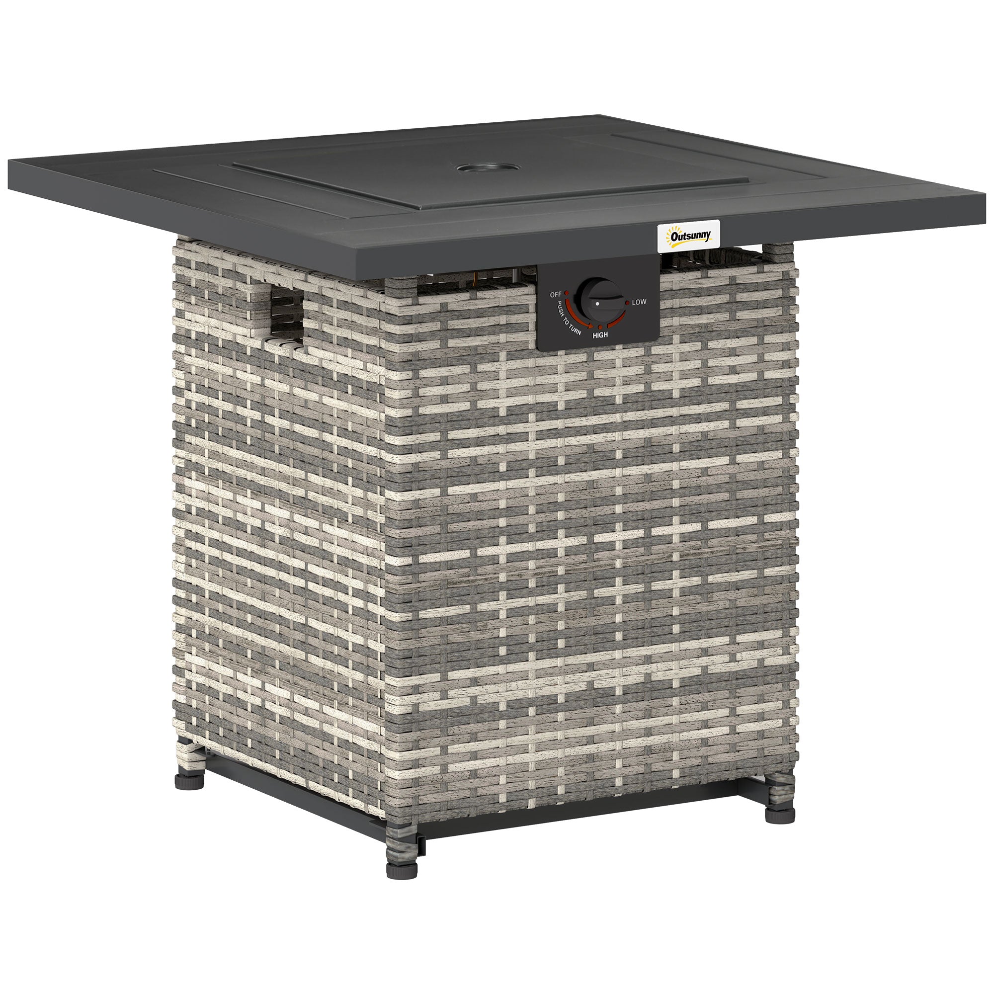 Outsunny 28 Inch Propane Fire Pit Table, 40,000 BTU Rattan Gas Fire Pit Table with Rain Cover, Mesh Lid, Lava Stone, Mixed Grey 