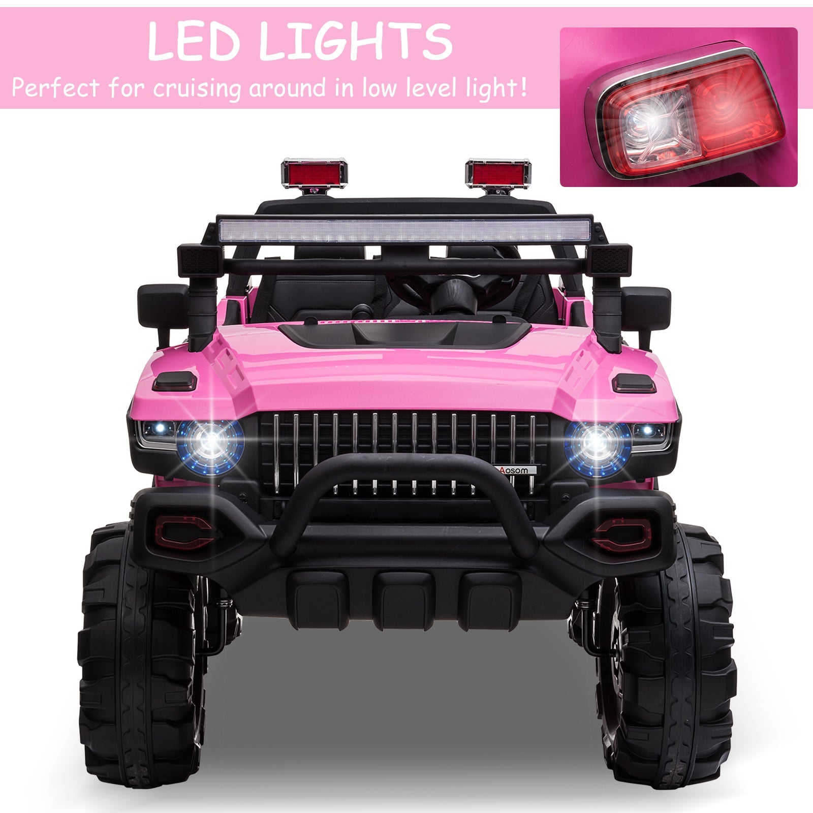 Aosom Kids 12V RC 2-Seater Police Truck Ride-On Car LED Lights MP3 Parental Remote Control Pink 