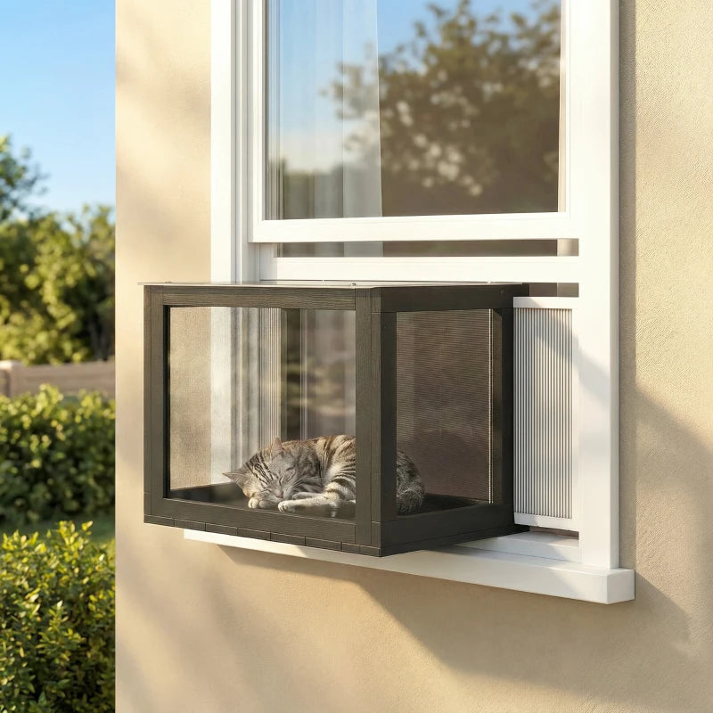 Catio Outdoor Cat Enclosure Adjustable Cat House Waterproof Top for Window 24" x18.5" x16.1" Black & White