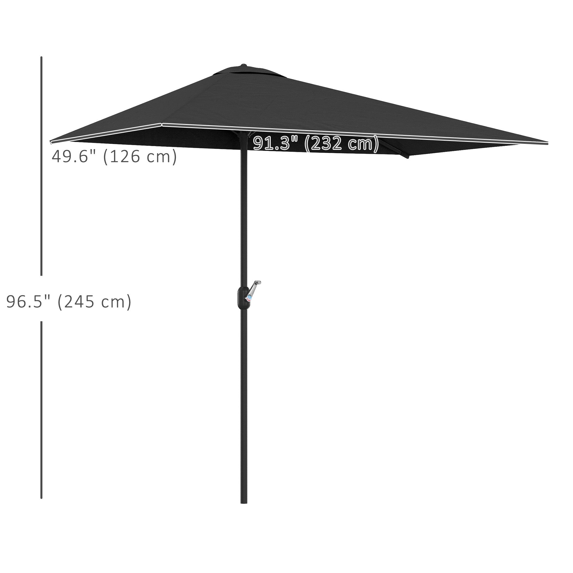Outsunny 8ft Half Round Patio Umbrella Balcony Sun Shade Outdoor Parasol Garden Window Canopy 5 Ribs 