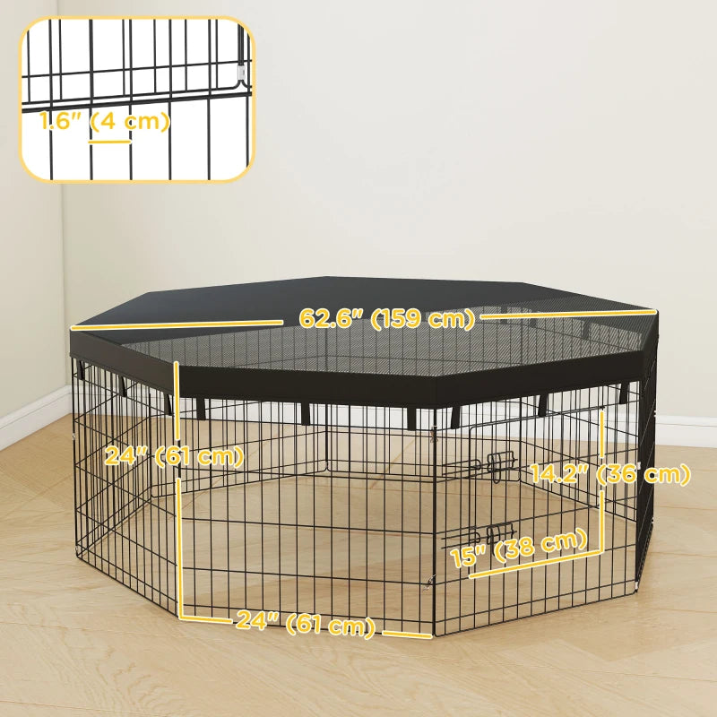 8 Panels Foldable Dog Playpen with Top Cover, 24" High