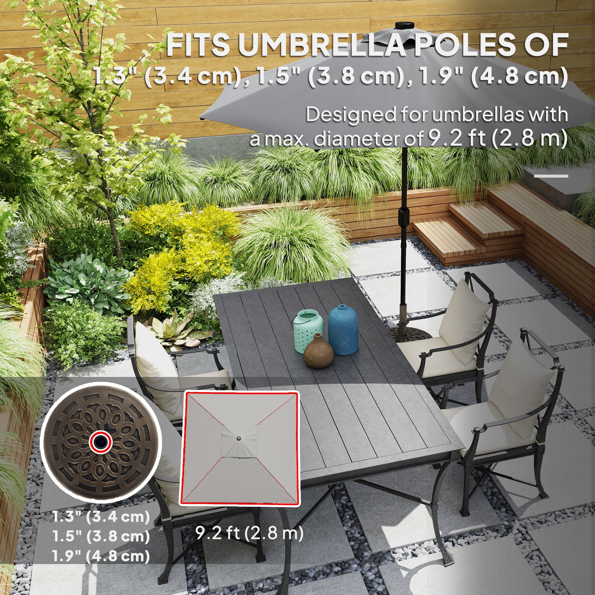 Outsunny Round Patio Umbrella Base with Wheels, 46lbs Resin Umbrella Stand Base, Heavy Duty Patio Umbrella Holder for 1.3"/1.5"/1.9" Poles for Outdoor, Lawn, Poolside, Bronze 