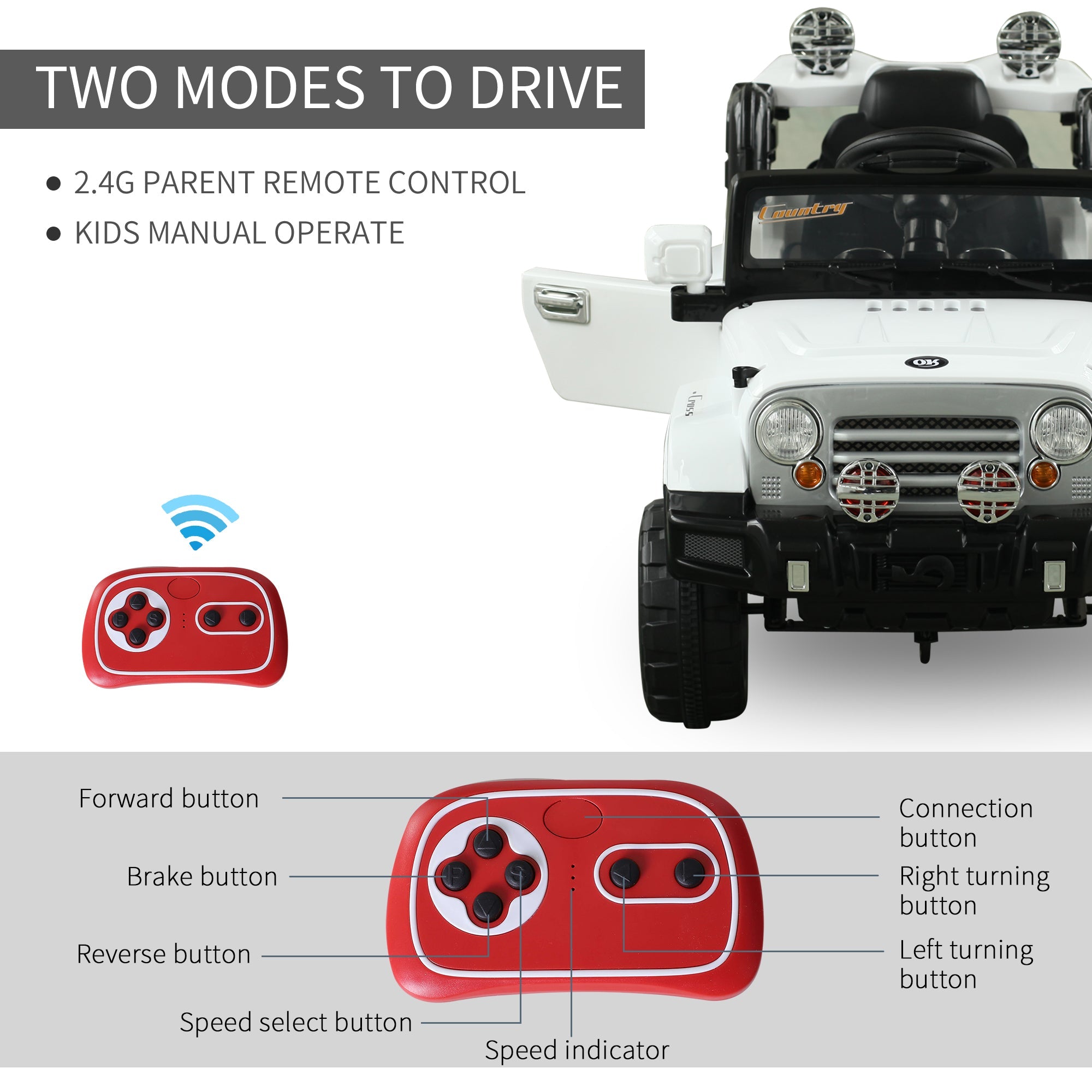 Aosom 12V Kids Ride-On Truck: Remote Control, 2 Speeds, Lights, MP3, LCD Power Indicator, White 