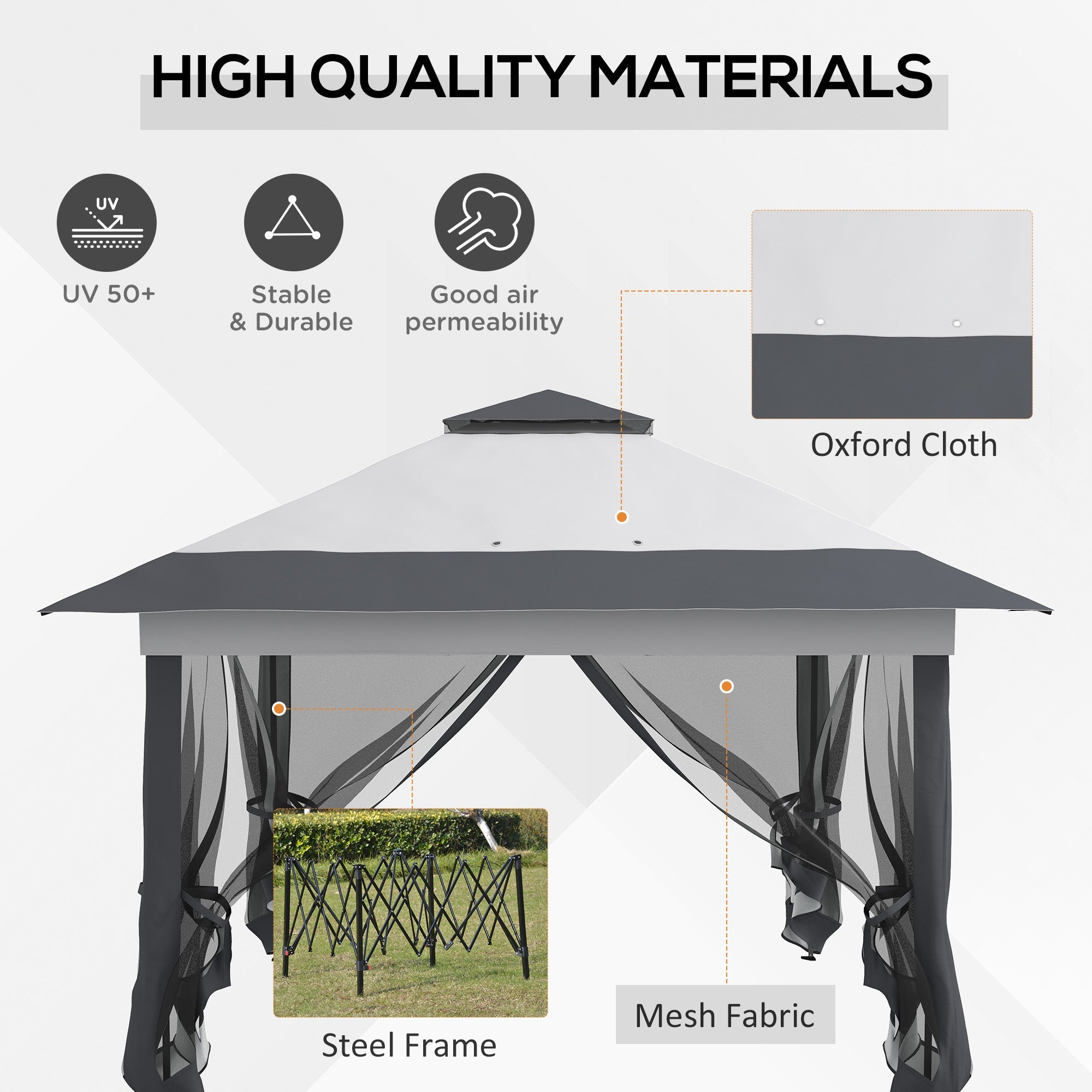 Outsunny 12' x 12' Foldable Pop-up Party Tent Instant Canopy Sun Shade Gazebo Shelter Steel Frame Oxford w/ Roller Bag, Grey 