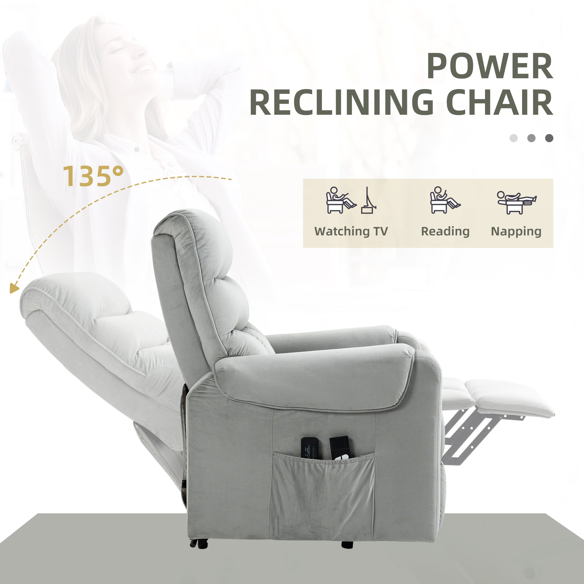 HOMCOM Massage Lift Recliner Chair: 8 Vibration Points, Footrest, Remote Control, Side Pockets, Grey 