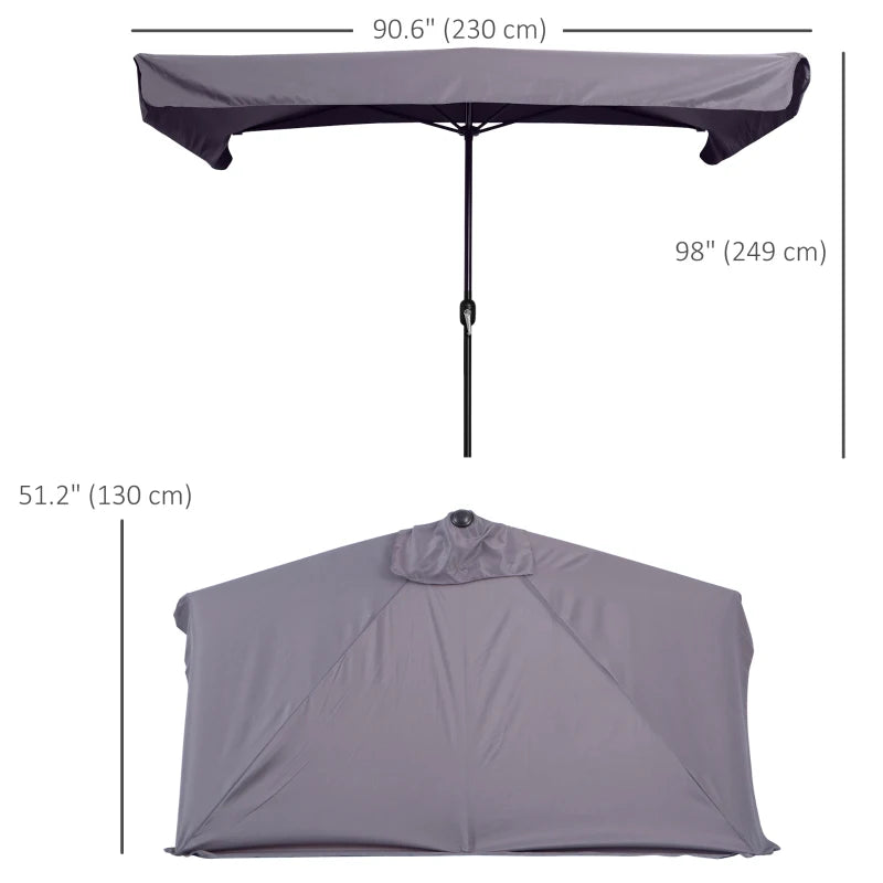 7.5ft Half Umbrella Semi Patio Parasol with Crank Handle, Top Vent for Garden, Balcony- NO BASE INCLUDED, Grey