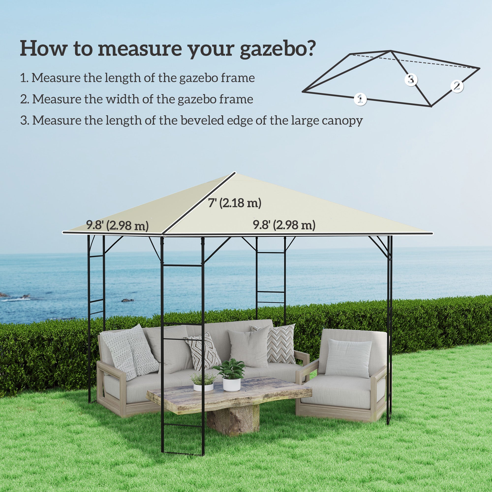Outsunny 10' x 10' Gazebo Canopy Replacement Cover, Garden Gazebo Roof Replacement, UPF30+, TOP COVER ONLY, Cream White 