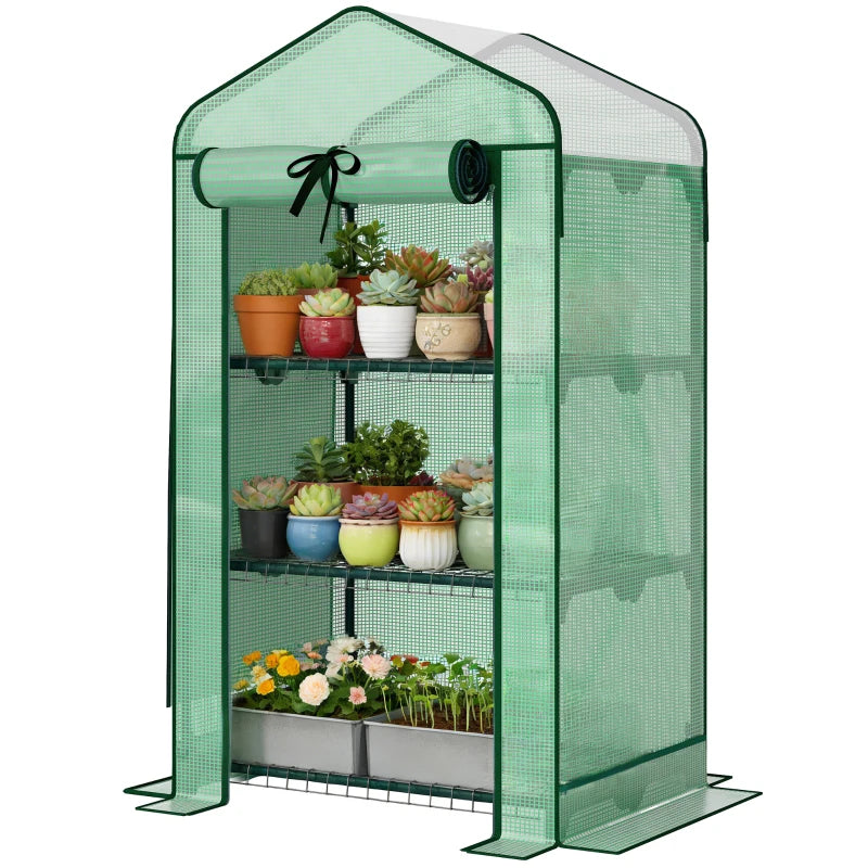 Mini Greenhouse with Screen Roof, Portable Small Greenhouse with Roll-Up Zipper Door, 27.6" x 19.7" x 50", Green