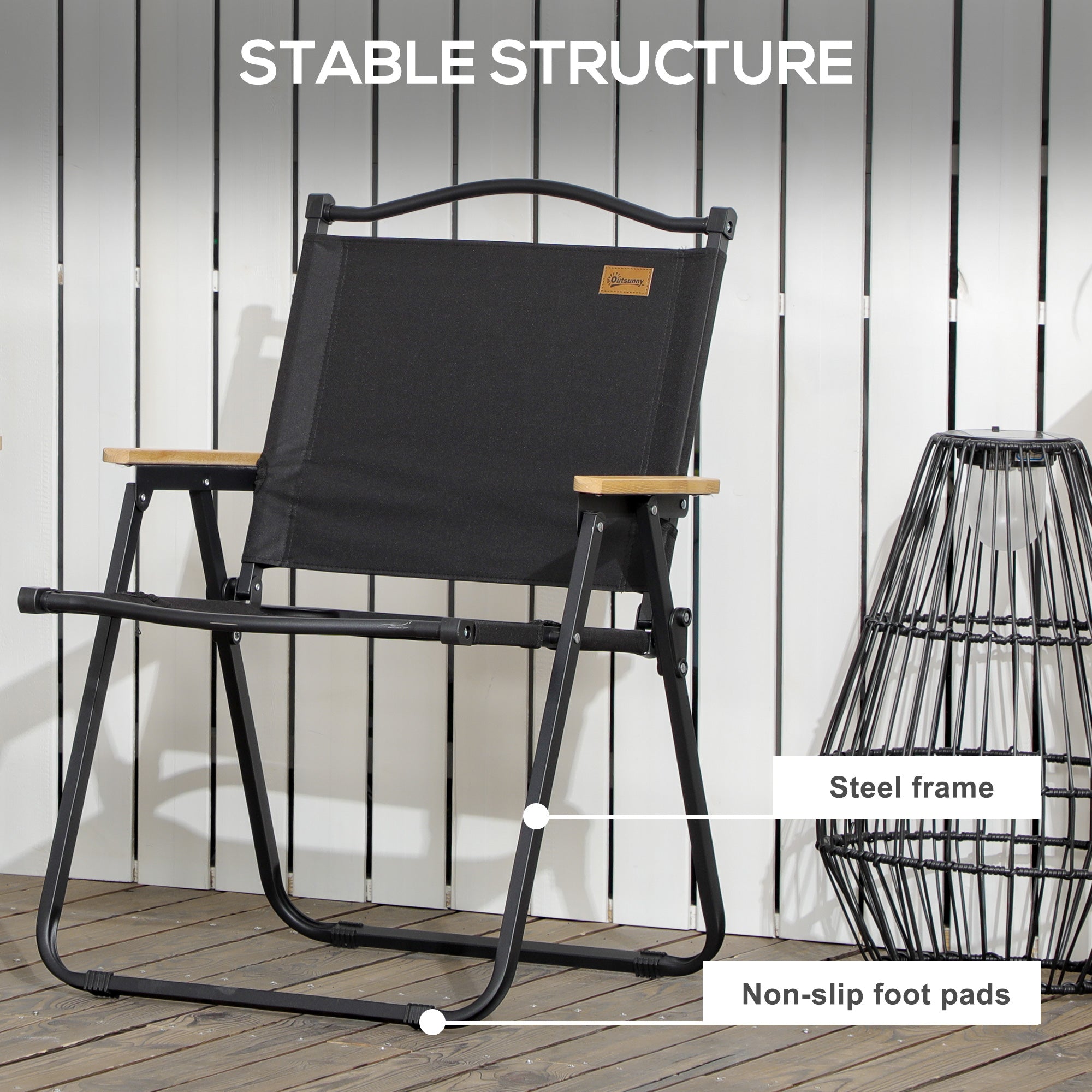 Outsunny Camping Chair, Lightweight Folding Chair, Portable Armchair, Excellent for Festivals, Fishing, Black 