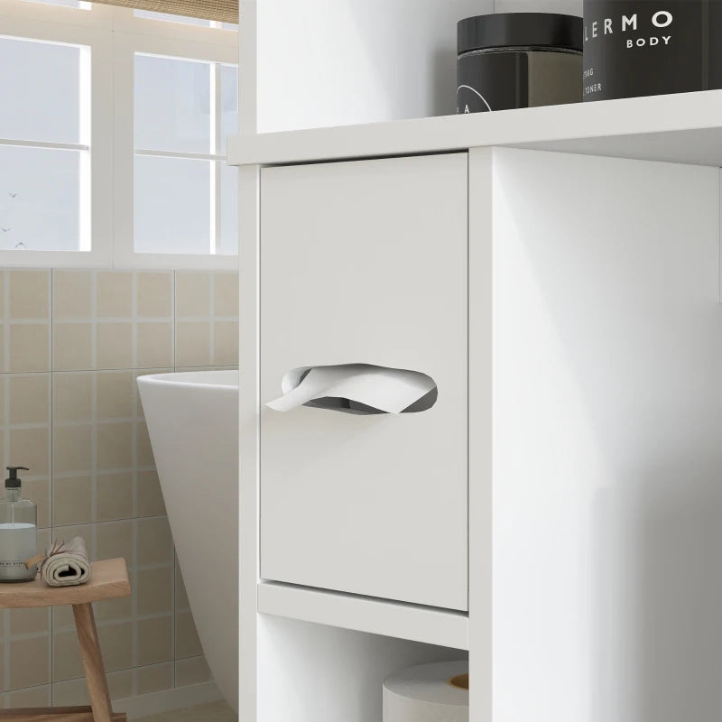 Modern Over the Toilet Storage Cabinet with 2 Doors, Above Commode Storage Cabinet with Toilet Paper Holder, White