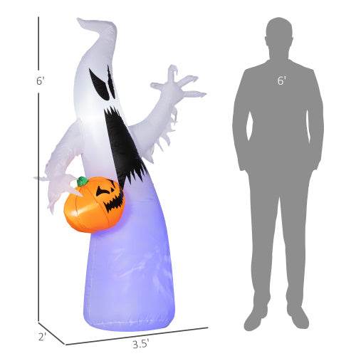 HOMCOM 5.9 Halloween Inflatable Outdoor Decoration Ghost With Pumpkin, Blow Up LED Yard Decor For Garden, Lawn, Party, Holiday, Waterproof 
