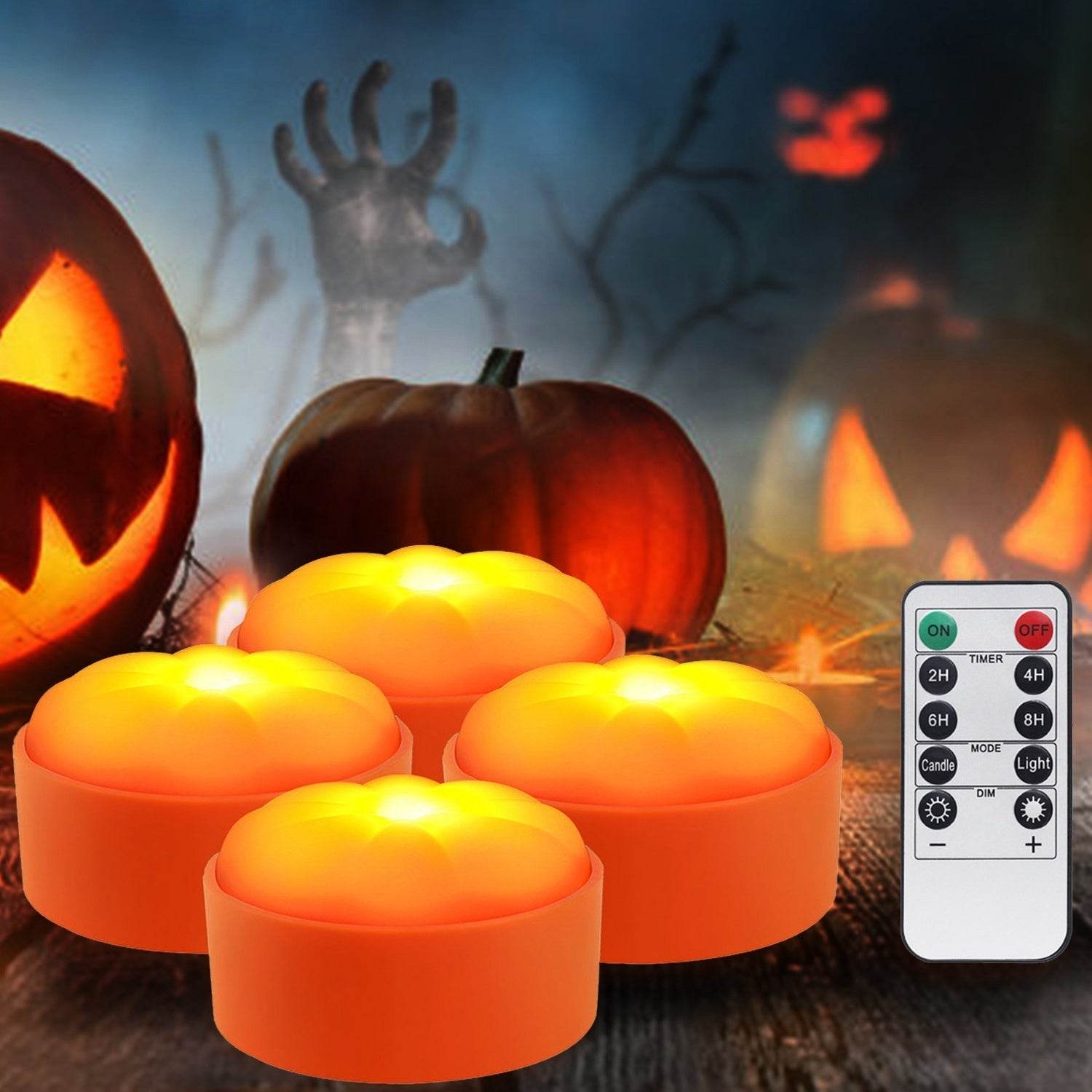 4 Pack Halloween LED Pumpkin Lights Battery Operated Halloween Decoration Lights With 2 Light Modes 4 Timer Setting Remorte Control For Party Pumpkin Decor 
