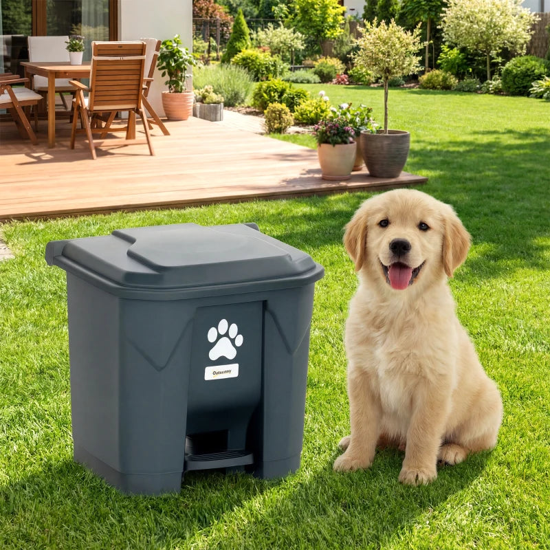 Dog Poop Outdoor Garbage Bin, 8 Gal Pet Waste Garbage Can with Lid and Pedal, Waterproof Plastic Trash Can, Black