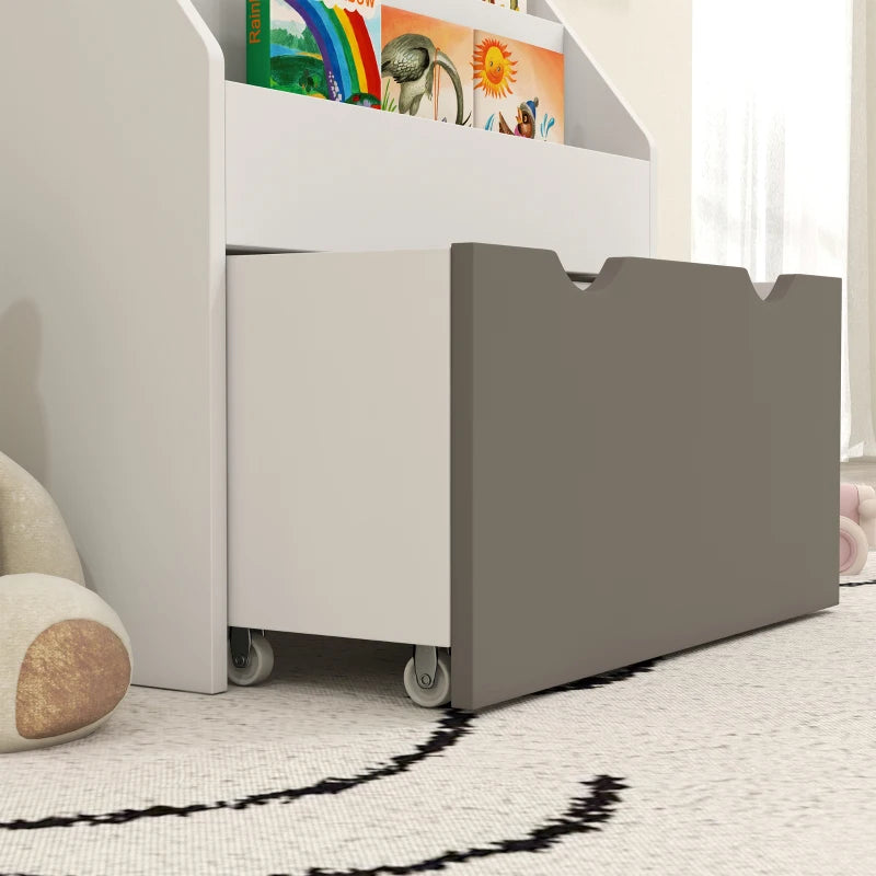 Qaba Kids Bookshelf with 3 Tier Display Shelves, Drawer for Nursery, Grey