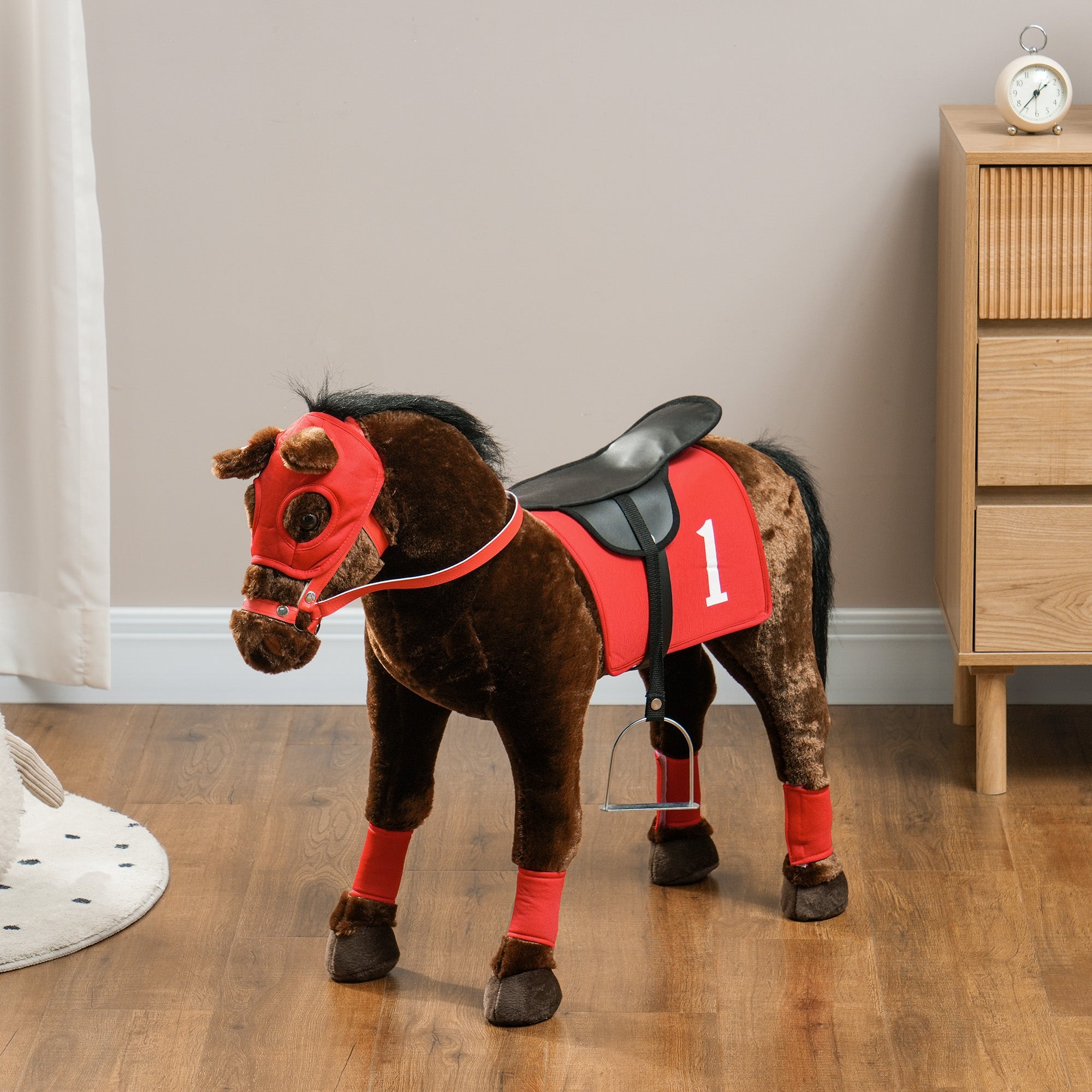 Qaba Kids Ride On Horse w/ Neighing Sound, Saddle, Stirrups, for 3-8 Years 