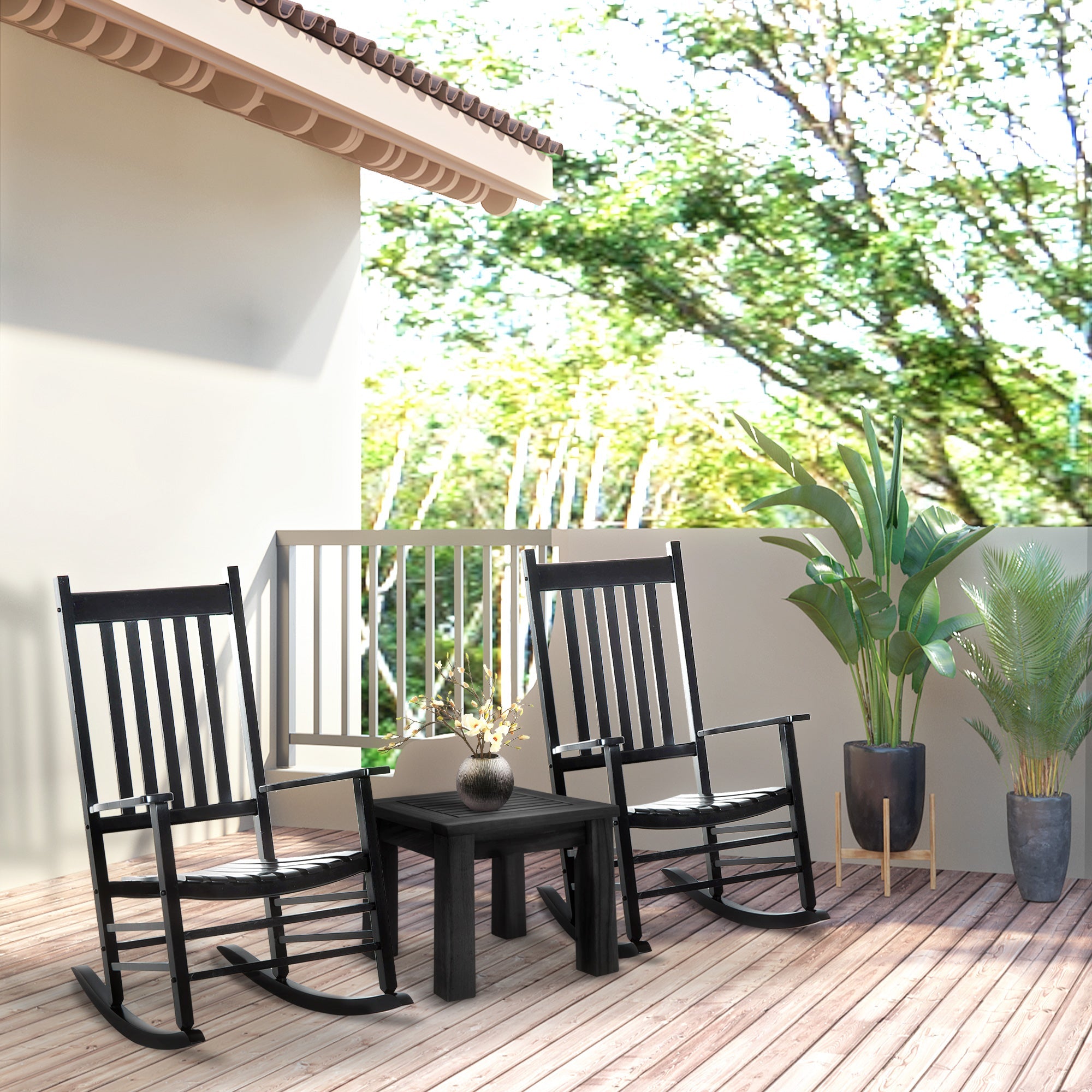 Outsunny Porch Rocking Chair High Back Wooden Outdoor Patio Rocker Black Comfort 
