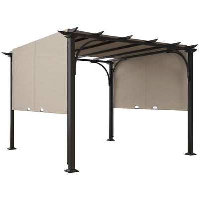 Outsunny Beige 10'x10' Outdoor Pergola Patio Gazebo Retractable Canopy Sun Shelter Steel Frame 