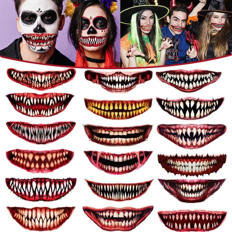 18 Sheets Halloween Temporary Tattoo Stickers 18 Styles Realistic Face Tattoo Face Stick Horror Prank Props Make Up Face Decals Cosplay Decor For Halloween Trick Or Treat Party Costumes Party 