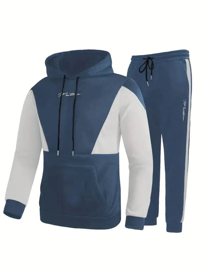 Casual Classic Plaid  Long Sleeve Sweatshirt Hoodie set Suit men 